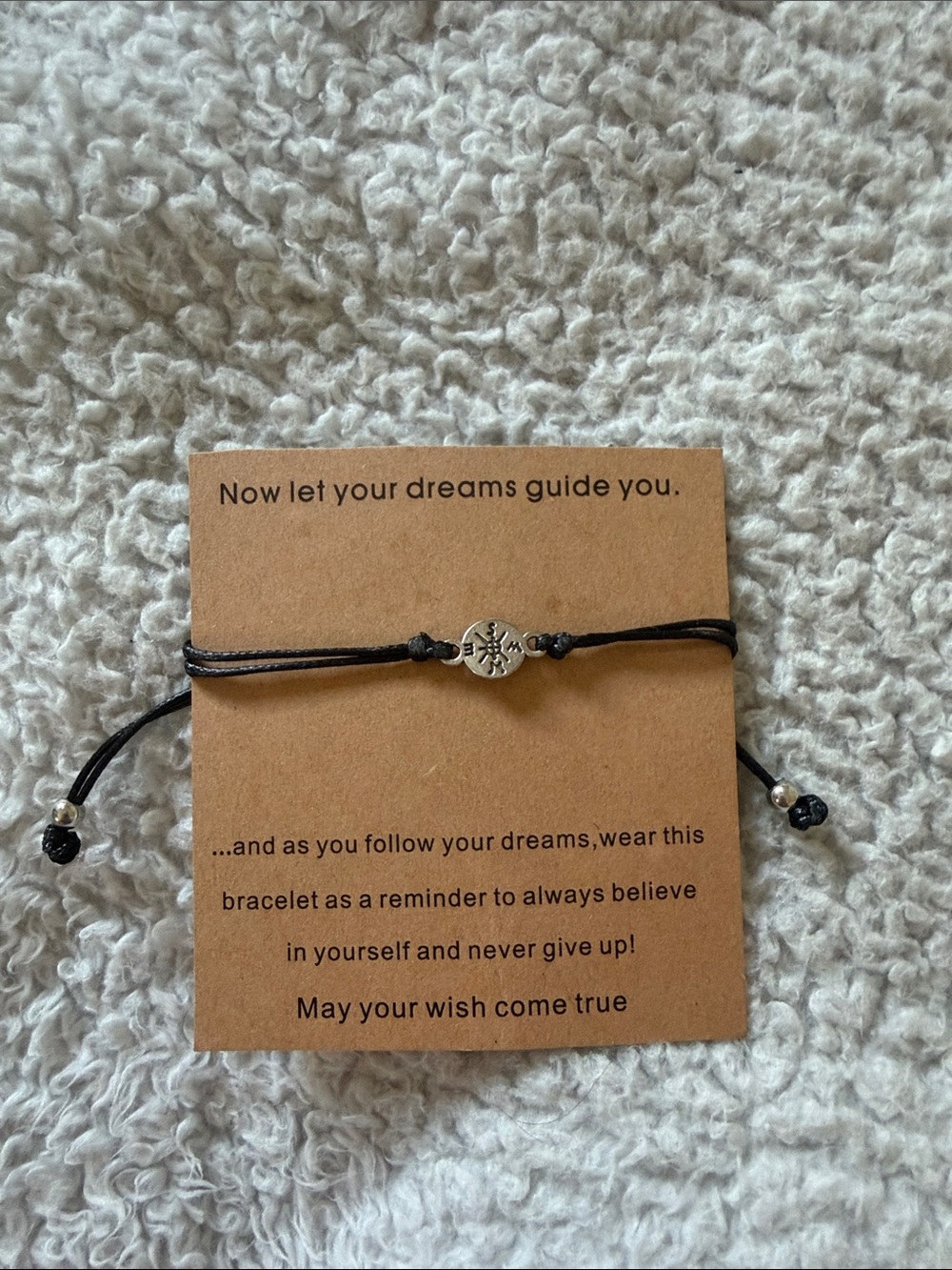 Adjustable Black Cord Bracelet with Silver Charm - Inspirational